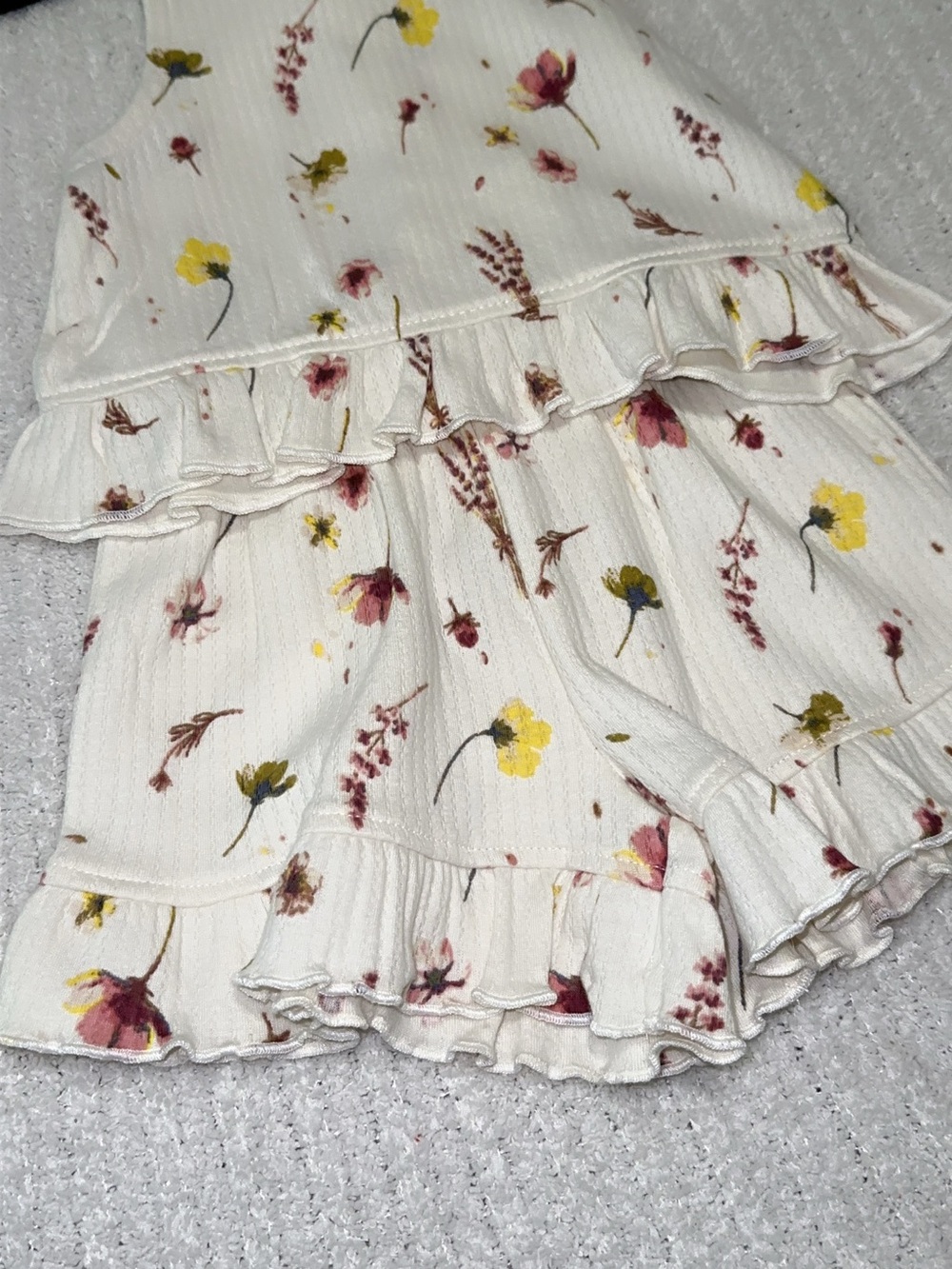 Toddler Cream Floral Ruffle Tank & Shorts Set - Picture 13 of 15